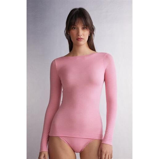 Intimissimi maglia in modal ultralight con cashmere con scollo a barchetta rosa