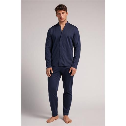 Intimissimi pigiama lungo aperto davanti in cotone premium mercerizzato blu