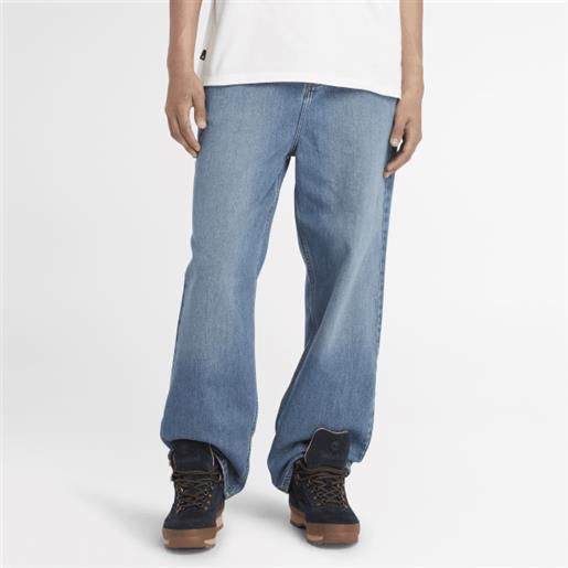 Timberland pantaloni in denim relaxed con tecnologia refibra da uomo in blu scuro blu