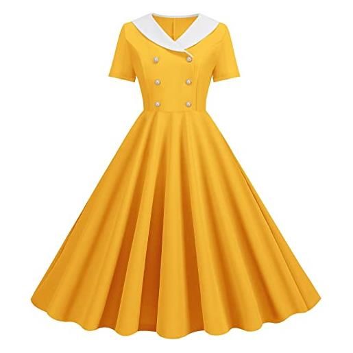 Kayferli abito estivo da donna, anni '50, stile retrò, a maniche corte, vintage, da spiaggia, y-a-giallo, xxl