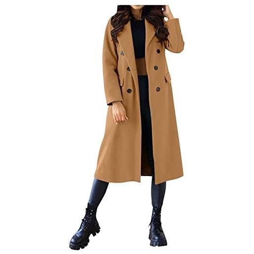 Vagbalena trench donna manica lunga cappotto autunnale cappotto lungo cappotto pisello cappotto inverno donna cappotto bavero tasca doppiopetto cappotto lana cappotto classico (khaki, xl)