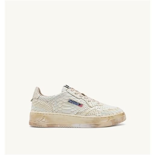 autry sneakers medalist low super vintage in pelle bianca effetto pitone