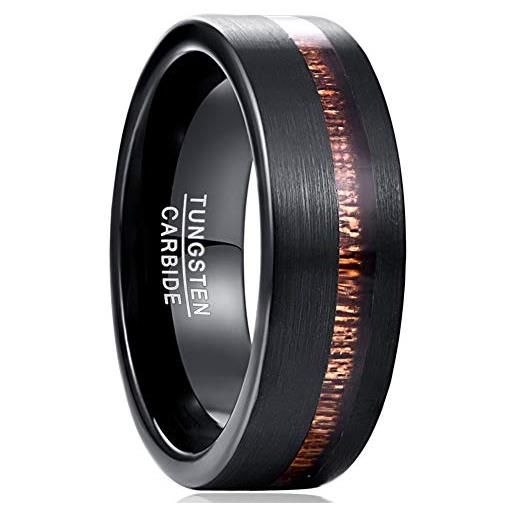 VAKKI anello di fidanzamento in metallo duro nero 8mm per intarsio in legno di acacia smerigliato matrimonio di fidanzamento taglia 22.5