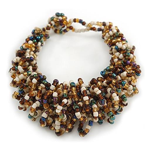 Avalaya - bracciale in perle di vetro intrecciate in oro e bianco, lunghezza 17 cm, est/media