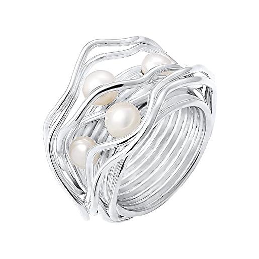 Nenalina - anello in argento sterling 925 lavorato a mano con vere perle di acqua dolce, - 721058-042. E argento, 20, colore: argento, cod. 721058-042-60