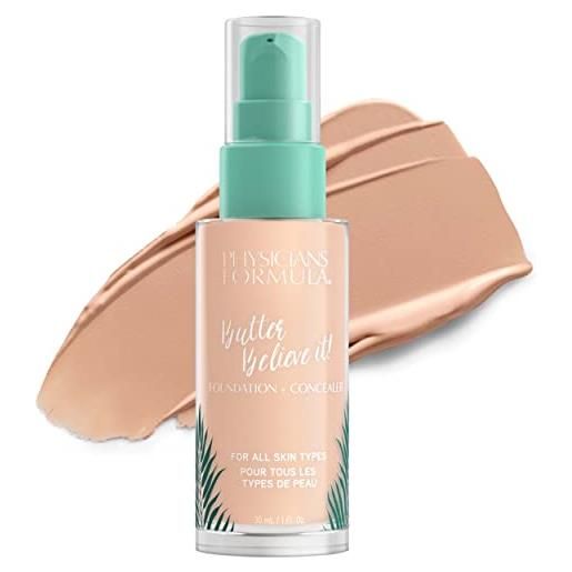 PHYSICIANS FORMULA, murumuru butter believe it foundation + concealer, fondotinta cremoso e concealer per una brillantezza radiante, con burro di murumuru, cupuaçu, e tucuma, tonalità light