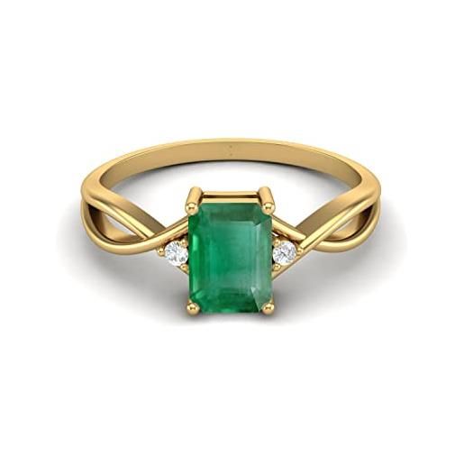 MOONEYE anello di fidanzamento celtico da donna in argento sterling 925 7x5mm a forma ottagonale con smeraldo verde naturale (vermeil d'oro, 14)
