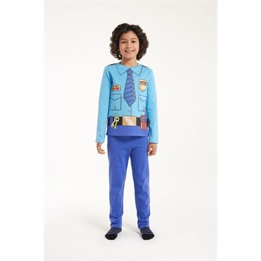 Tezenis pigiama lungo cotone pesante stampa poliziotto bambino blu