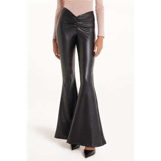 Tezenis pantalone flare effetto spalmato con arriccio in vita donna nero