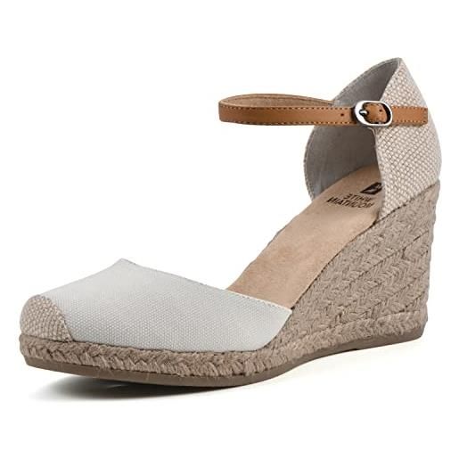 WHITE MOUNTAIN mambamamba, sandalo espadrillas con zeppa donna, tessuto naturale, 38 eu