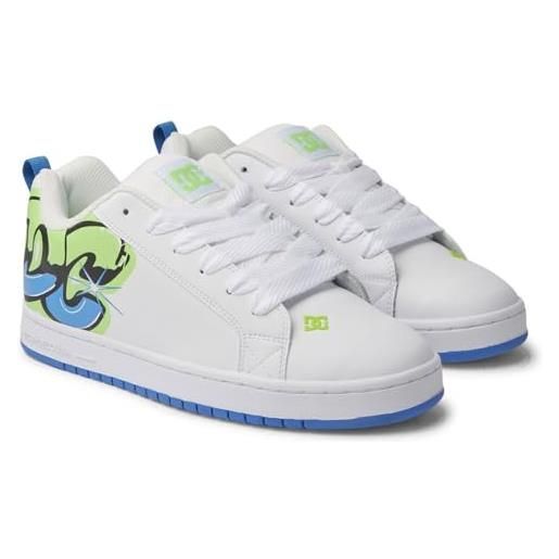 DC Shoes court graffik, scarpe da ginnastica uomo, white lime turquoise, 38.5 eu