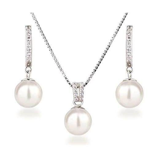 Schöner-SD set collana orecchini set gioielli con perle in argento 925 rodiato, argento, perla