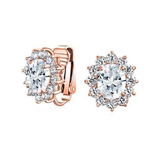 Bling Jewelry moda formale holiday party bridal oval clear cubic zirconia halo crown aaa cz stud clip on earrings per donne matrimonio non pierced ear rose gold plated