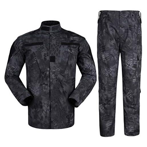 Zhiyuanan uomo tattico camouflage suit 2 pezzi set outdoor caccia trekking campeggio combat militare giacche da trekking impermeabili + pantaloni mimetico abbigliamento nero pitone modello xl