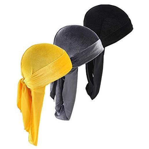 Upsmile durags doo rag rag stracci per uomo 360 onde, confezione da 3 pezzi di velluto durags, copricapo, cappello a teschio, per uomini e donne