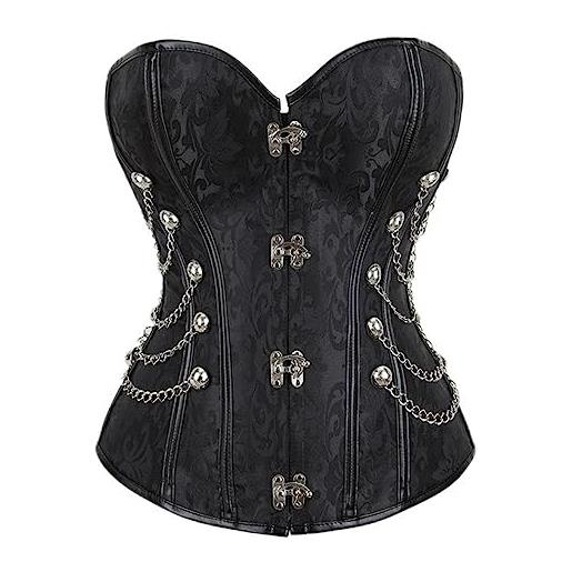 SHANHE lingerie gotica da donna corsetto basco vintage corsetto steampunk marrone nero corsetto top con catena-nero, s