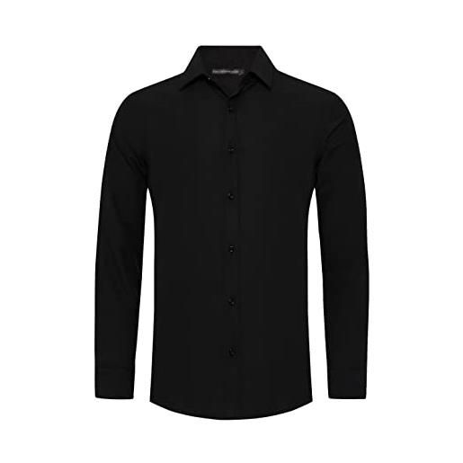 Redbridge camicia da uomo business, a maniche lunghe, facile da stirare, tinta unita, nero , 4x-large