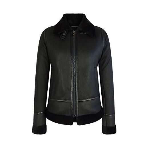 Infinity giacca donna in vero montone nera classica con zip stile pilota nero xs - 8
