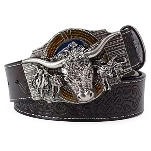 WRJAHCG cintura western per cowboy, cintura da cowboy western vintage da rodeo con corno lungo, silver coffee, 120cm/47.3''