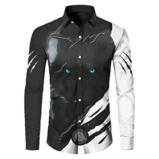 WEGUKRI camicia unisex del manicotto lungo del lupo 3d, maglietta casuale stampata animale degli uomini della camicia dei bottoni di streetwear, colore 5, m