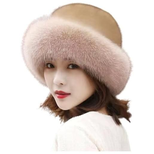 YODAOLI fashion sweet and cute warm thick fisherman hat basin hat, 2023 new women's winter furry hat (khaki, free size)