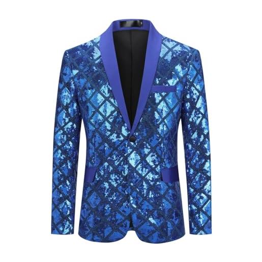 Allthemen blazer da uomo casual in velluto di lusso giacca da abito slim fit floral prints stylish chic jackets 44# blu xl