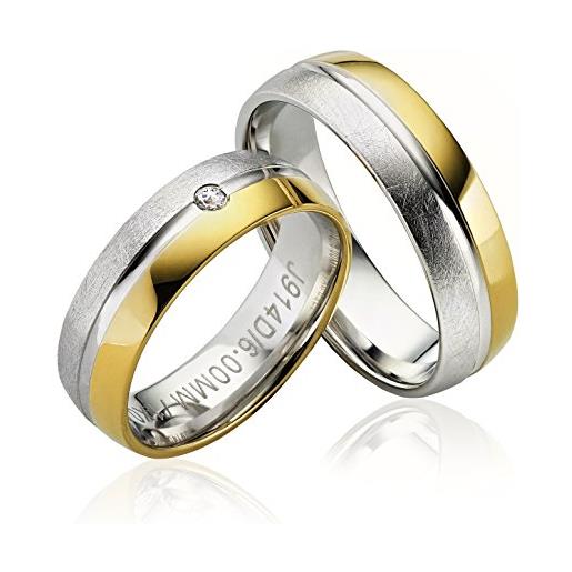 JC Schmuck 2 x anelli di fidanzamento fedi nuziali anelli in oro placcato 6 mm larghezza * con 1 pietra e incisione *