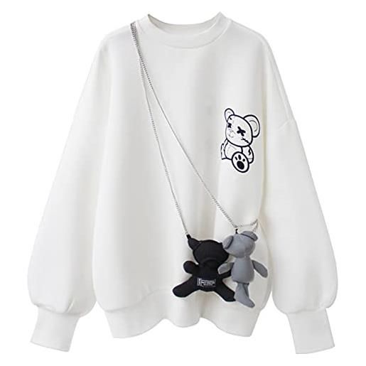 Esdlajks kawaii hoodie per womens - kawaii felpa con cappuccio ricamato orso modello carino e puro stile 3d kawaii bear felpe con cappuccio (color: white (with dolls), size: m)
