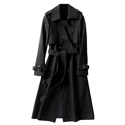 KBOPLEMQ trench coat lungo cappotto delle donne archbreaker dettagliata acqua di trench lungo trench coat, nero , l