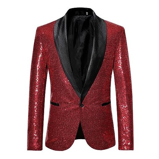 SMBHIAON blazer slim fit da uomo, risvolto in tinta unita giacca da abito stampata a maniche lunghe con un bottone, cappotto da abito con rifiniture di grandi dimensioni blazer da cerimonia nuziale, rosso, xx