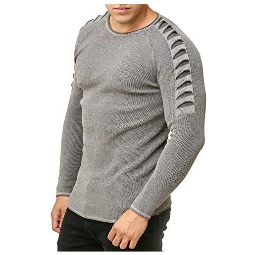 Redbridge maglione da uomo in cotone con scollo rotondo pullover lavorato a maglia grigio l