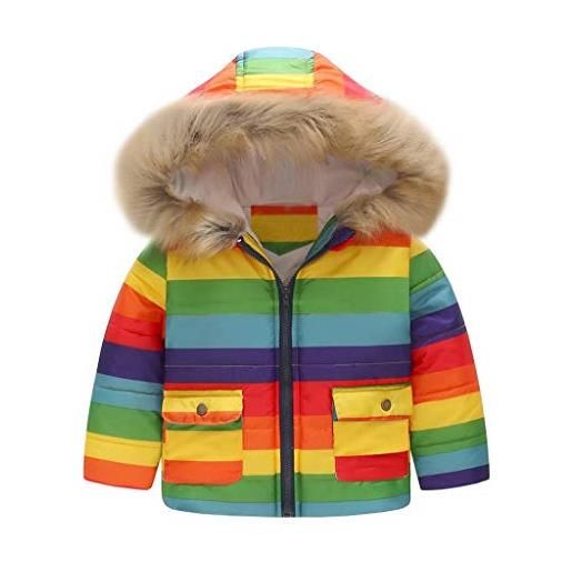 Jimmackey- Unisex jimmackey bambini neonati stripe rainbow stampa orecchie da cartone animato cappuccio invernale caldo cappotto pesante giubbotto tuta sportiva abbigliamento