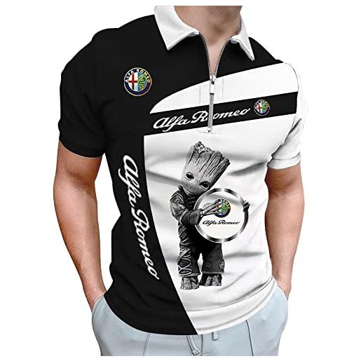 SPONYBORTY t-shirt per alfa-romeo t-shirt con zip con risvolto con stampa 3d t-shirt casual da uomo e donna in poliestere adolescente/b/xl