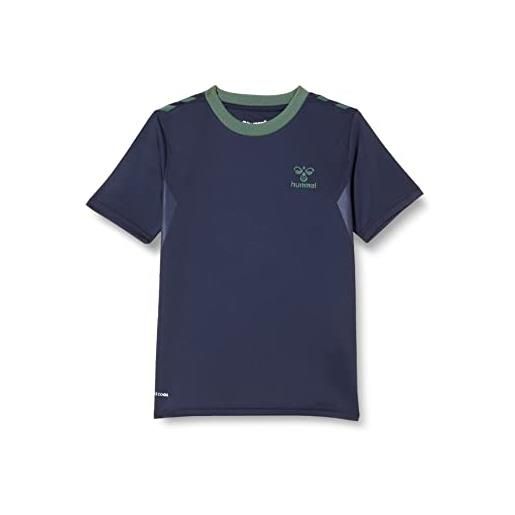 hummel hmlstaltic poly jersey s/s kids, maglietta unisex-bambini e ragazzi, marine/duck green, 164