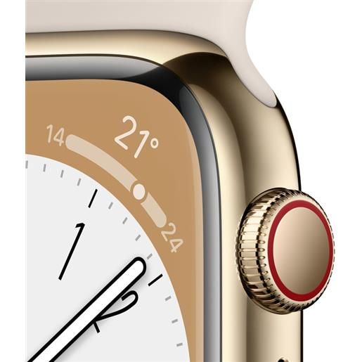 Apple watch series 8 gps + cellular 45mm cassa in acciaio inossidabile color oro con cinturino sport band galassia - regular