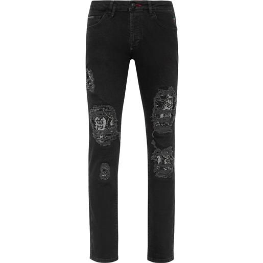 Philipp Plein jeans skinny a vita bassa con strass - nero