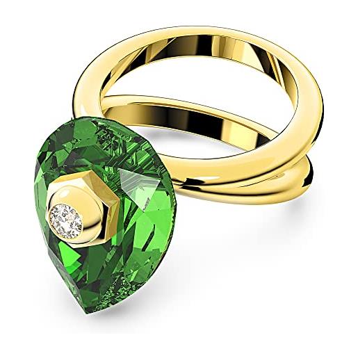 Swarovski anello numina, cristalli taglio pear, verde, placcato color oro