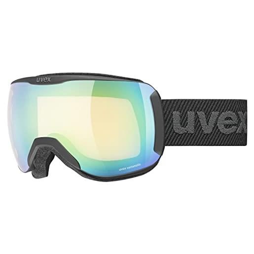 Uvex downhill 2100 v, occhiali da sci unisex, fotocromatico, privo di appannamenti, black matt/vario green-clear, one size