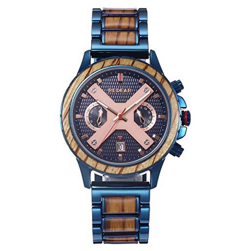 RORIOS orologi da polso in legno uomo analogico al quarzo braccialetto sportivo cronografo orologio naturale impermeabile orologio da uomo