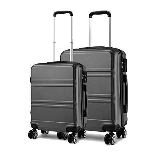KONO set di 2 valigie rigida trolley bagaglio a mano 55cm e valigia media 65cm con tsa lucchetto e 4 ruote, grigio