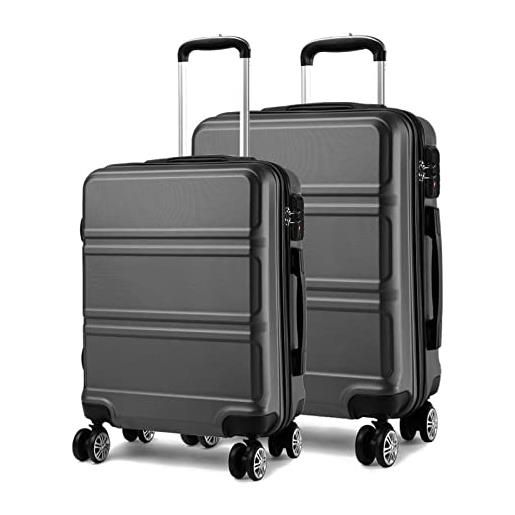 KONO set di 2 valigie rigida e leggero valigia media 65cm e valigia grande 74cm con tsa lucchetto e 4 ruote, grigio