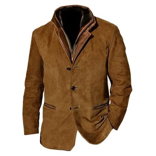 Darringls uomo fake due pezzi giacca cappotto moda vintage americano tinta unita collo alto casual giacca, verde, xxl