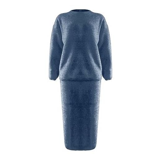 Yowablo set da donna lavorato a maglia a maniche lunghe con collo e gonna corta in tinta unita completo in lana (grey, xl)