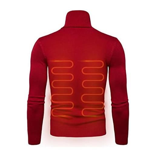 qiyifang maglione da uomo a collo alto, maglione termico lavorato a maglia, tinta unita, maglione caldo rosso