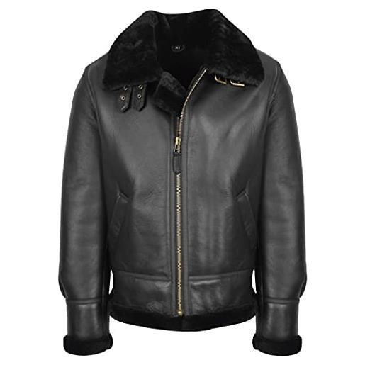House Of Leather mens classico b3 originale giacca di pelle di pecora reale shearling stile volante, nero , xxxxl