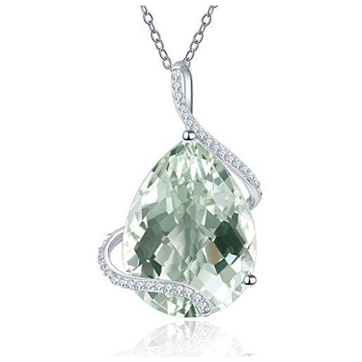 LP LOHASPIE ciondolo donna argento massiccio 925 impostazione 13 carati 20x15mm taglio a pera pietra preziosa naturale verde ametista collane cubic zirconia classico stile gioielleria (verde chiaro)