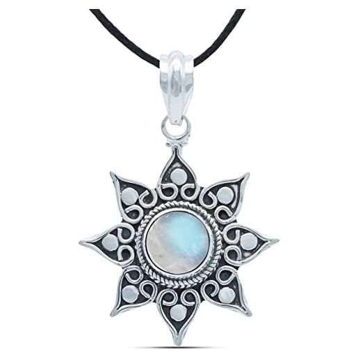 mantraroma collana argento 925 con pietre preziose pietra di luna pietra bianco catena in argento sterling da donna in vero argento (mah-061-04)