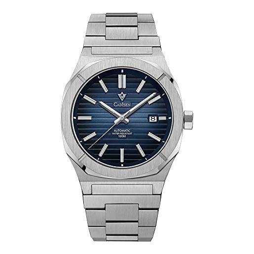 CADISEN orologio automatico da polso da uomo con cinturino in acciaio inox. . , 8200 blu, 40mm, bracciale