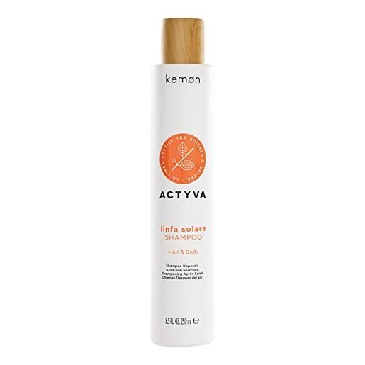 Kemon - actyva linfa solare shampoo, azione detergente e idratante doposole per corpo e capelli, con aloe vera e filtro uv - 250 ml
