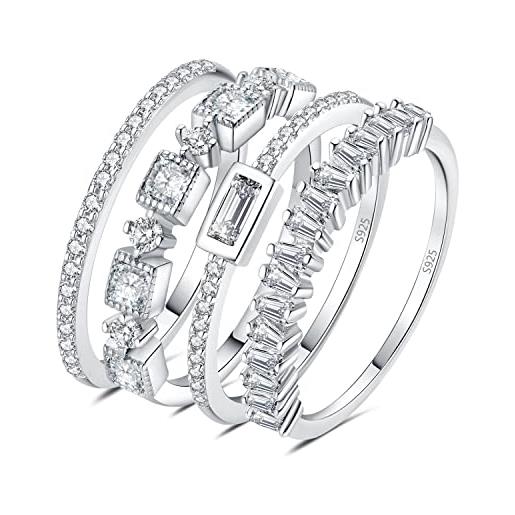 JewelryPalace 1ct eternity anello solitario donna argento 925 con cubica zirconia, 4 anelli impilabili donna pietra a taglio smeraldo, fedi nuziali in argento anelli matrimonio set gioielli donna 18.5